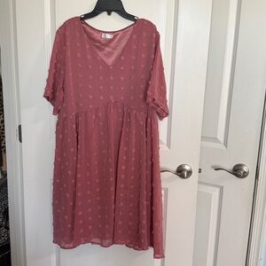 Pink Textured V-Neck Dress